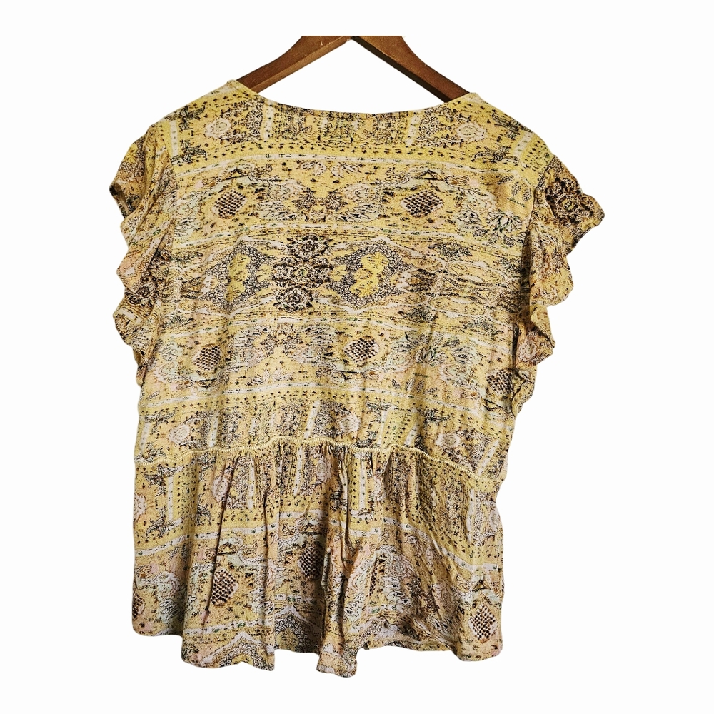 Lucky Brand Boho Yellow Flutter Sleeve Top Size Large - Picture 2 of 6